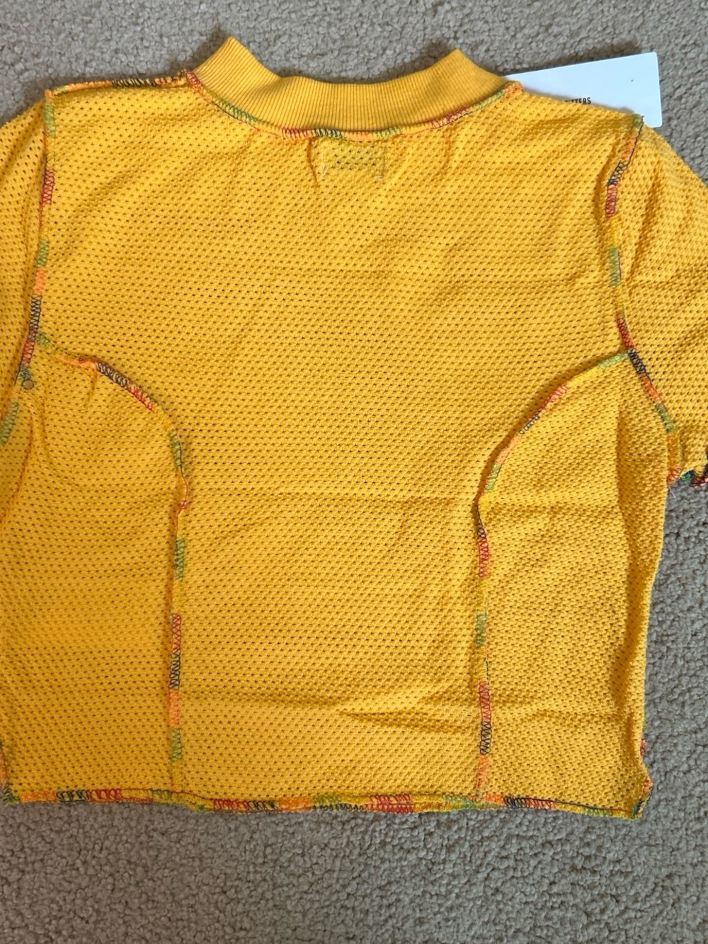 BDG Yellow Cropped Mesh Top with Multicolor Contrast Stitching - Picture 2 of 5